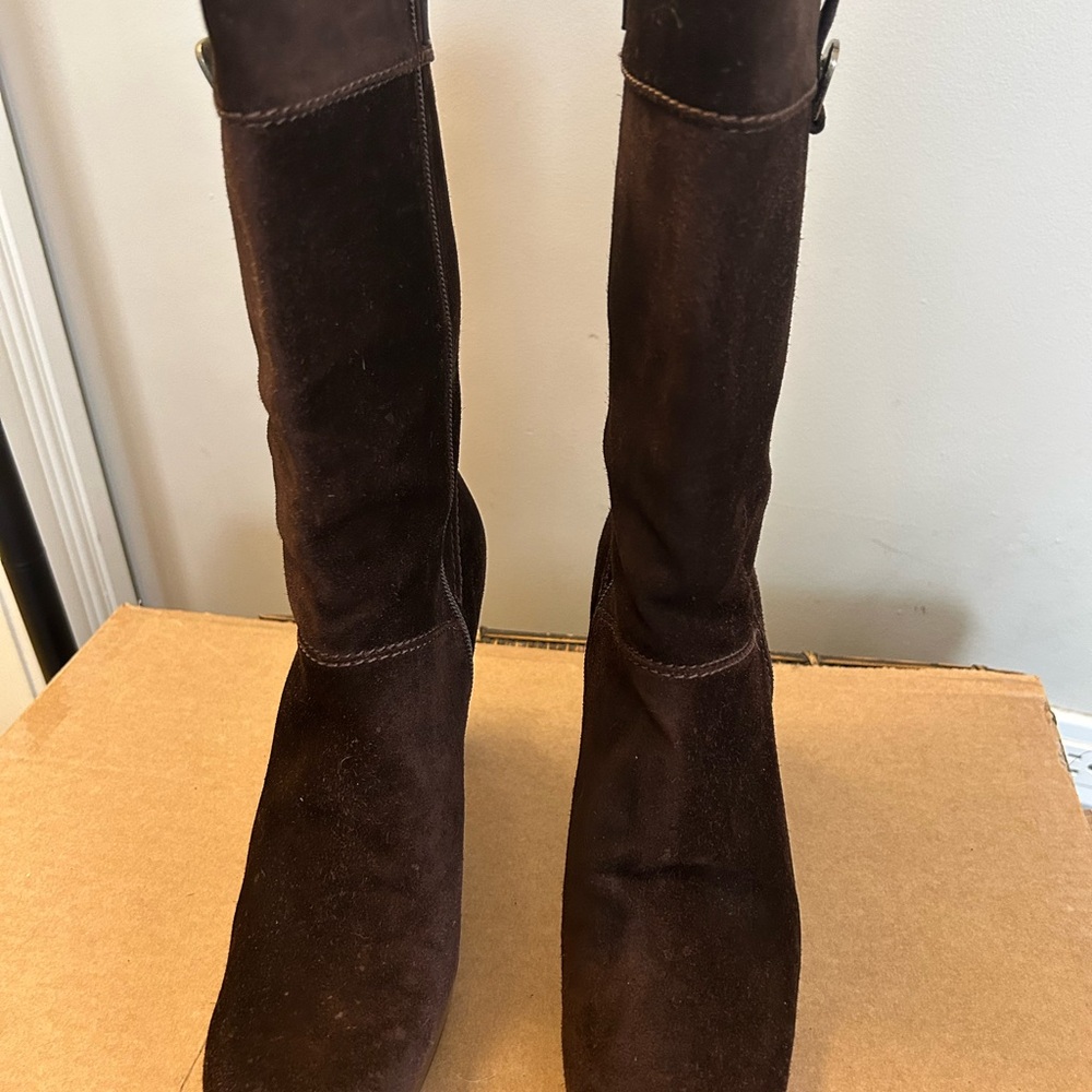 Stuart Weitzman Dark Brown Suede Heeled Boots